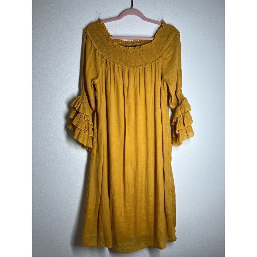 Mlle Gabrielle Bohemian Yellow Ruffle Sleeve Dress Size 1X